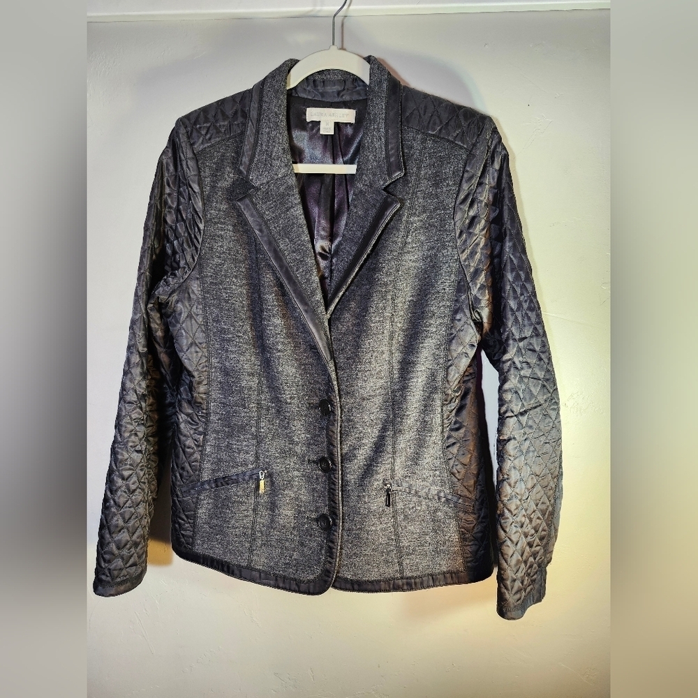Laura Ashley Wool Blend Jacket With Quilted Sleeves Fully Lined Sz M